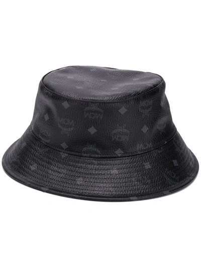 Mcm Visetos Faux Leather Bucket Hat In Black