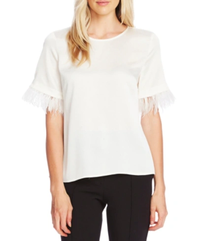 Vince Camuto Hammered Satin Feather Cuff Top In Pearl Ivory