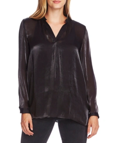 Vince Camuto Iridescent Georgette Henley Blouse In Rich Black