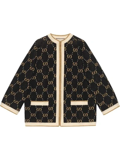 Gucci Gg Metallic Jacquard Wool Blend Cardigan In Black