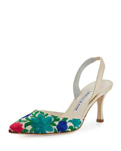 Manolo Blahnik Carolyne Woven Mid-heel Halter Pump, Green Pattern ...