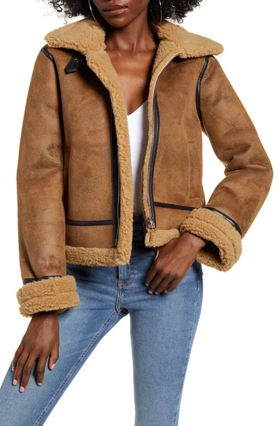 Joa Faux Shearling Coat In Umber