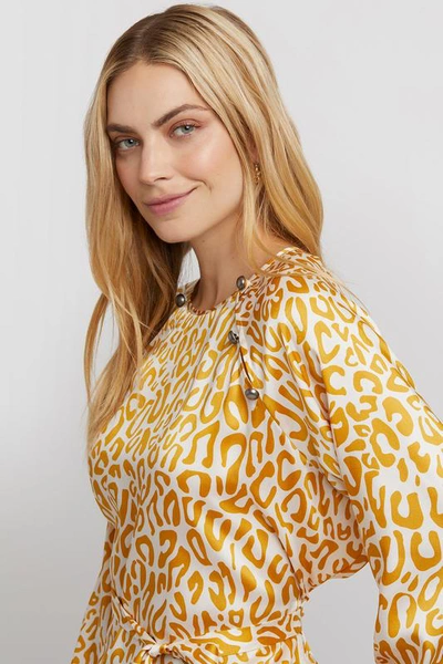 Rebecca Minkoff Angelina Leopard Print Tie Waist Blouse In Golden Yellow Multi