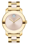 Movado Women's Bold Iconic Taupe Ceramic & Gold Ion Plated Steel Bracelet Watch 36mm In White