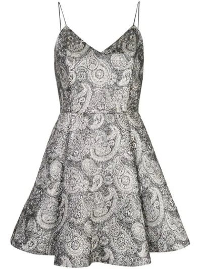 Alice And Olivia Anette Metallic Paisley Fit & Flare Dress In Silver
