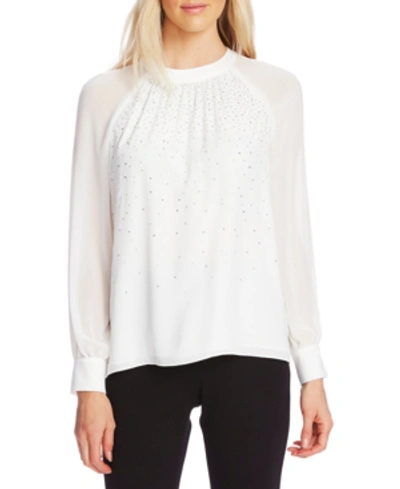 Vince Camuto Embellished Front Chiffon Sleeve Top In Pearl Ivory