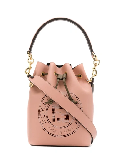 Fendi Mon Tresor Perforated Logo Leather Bucket Bag In Pink