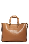 Fendi Medium Ff Top Handle Leather Tote In Nut/ Soft Gold