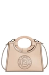 Fendi Runaway Perforated Double-f Logo Leather Shopper In Cloud/ Soft Gold