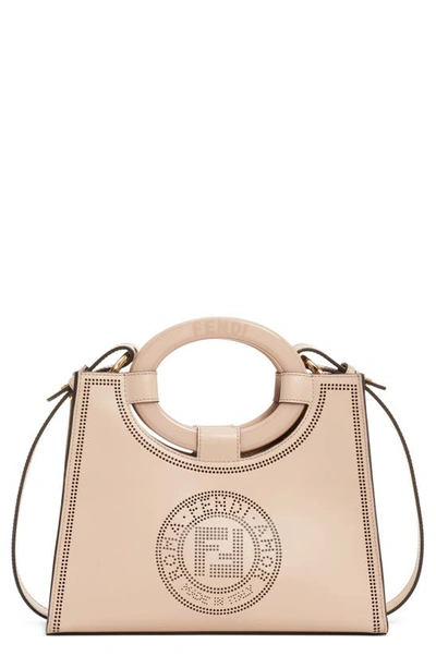 Fendi Runaway Perforated Double-f Logo Leather Shopper In Cloud/ Soft Gold