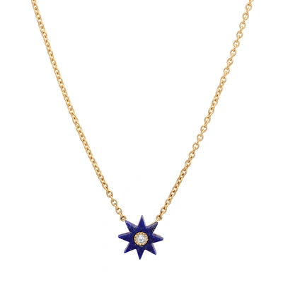 Colette Jewelry Twinkle Star Necklace In Yellow Gold/lapis Blue/grey Diamonds