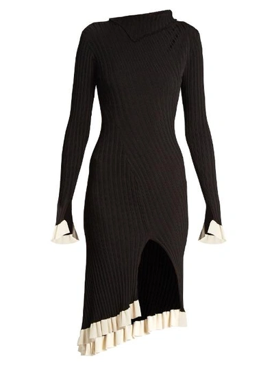 Esteban Cortazar Funnel-neck Ribbed-knit Dress In Black