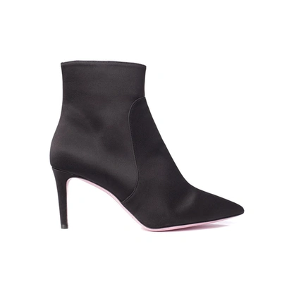 Phare Pointed Classic Heel Boot In Black Satin