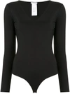 Wolford Long-sleeve V-neck String-back Bodysuit In Black