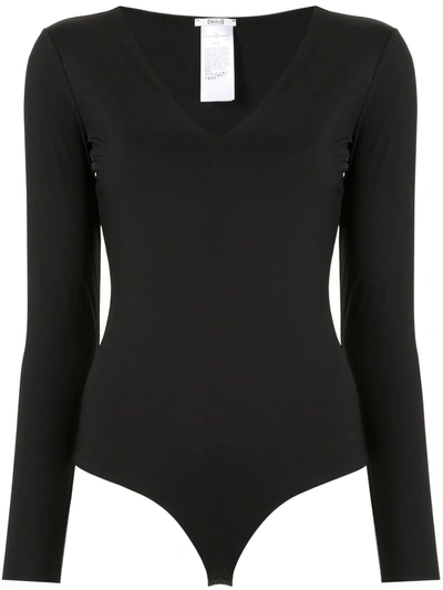 Wolford Long-sleeve V-neck String-back Bodysuit In Black