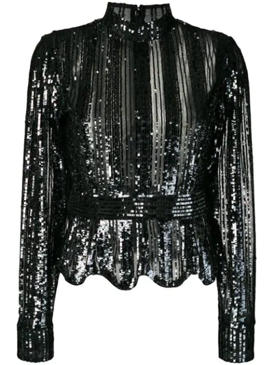 Derek Lam 10 Crosby Sequin Stripe Mockneck Top In Black