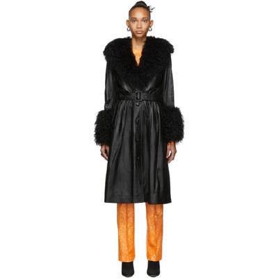 Saks Potts Foxy Shearling Patent Leather Coat In Black