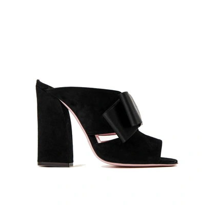 Phare Bow Block Heel Mule In Nero Suede