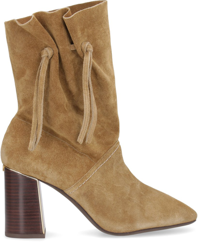 Tory Burch Brown Suede Ankle Boots In Beige