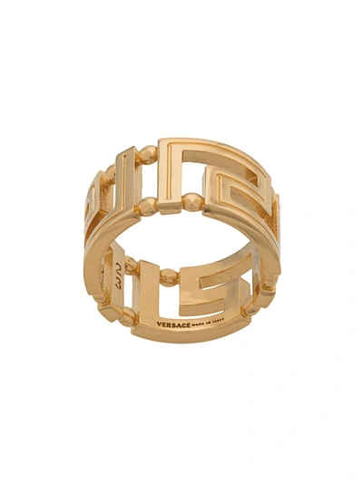 Versace Gold Greek Key Ring In Warm Gold