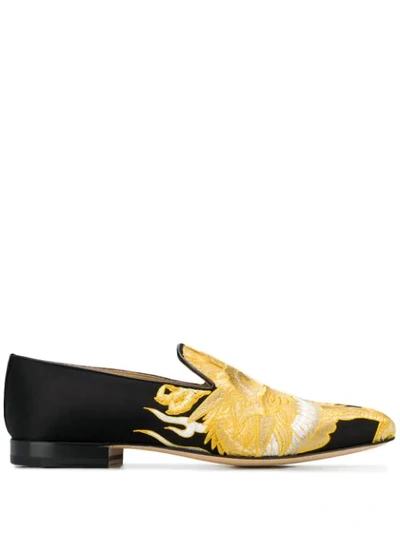 Versace Dragon Print Satin Loafers In D41oh Black Multi