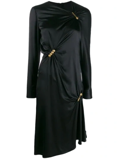 Versace Pin Clip Draped Midi Dress In Black