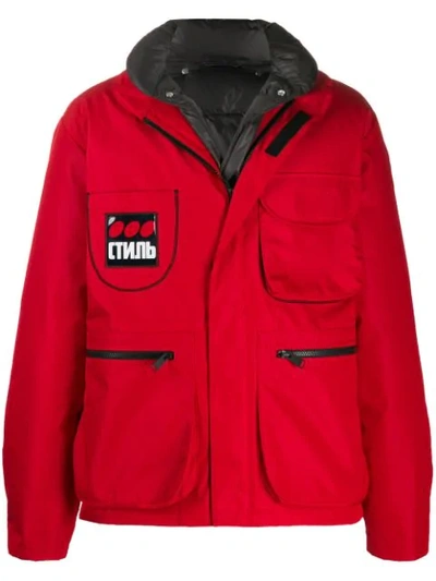 Heron Preston Side Zipped Patch Pocket Jacket In Coral Red