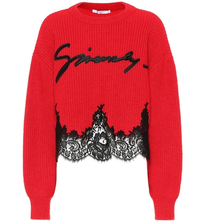 Givenchy Lace Detail Logo Sweater In Red