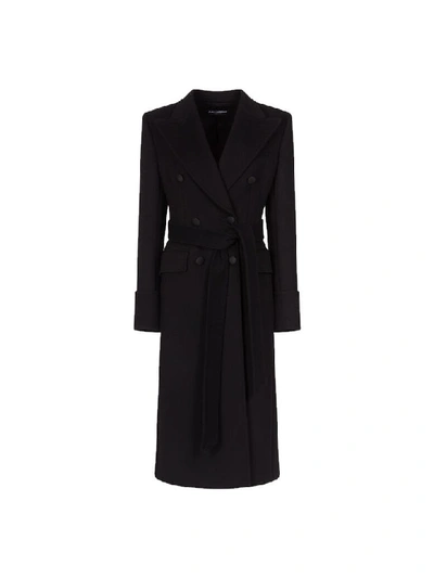 Dolce & Gabbana Long Double-breasted Belted Coat In Black