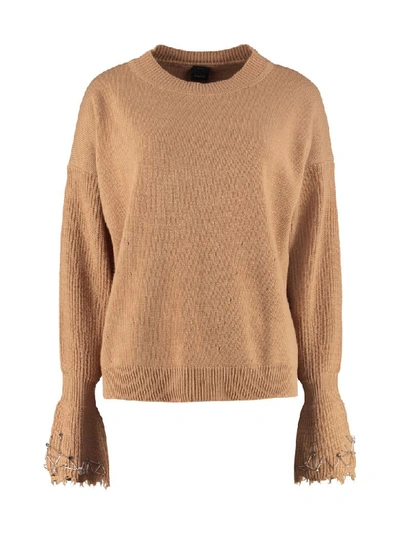 Pinko Coreano Long-sleeved Crew-neck Sweater In Brown