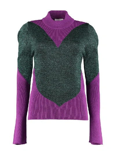 Gcds Panelled Metallic Sweater In Purple