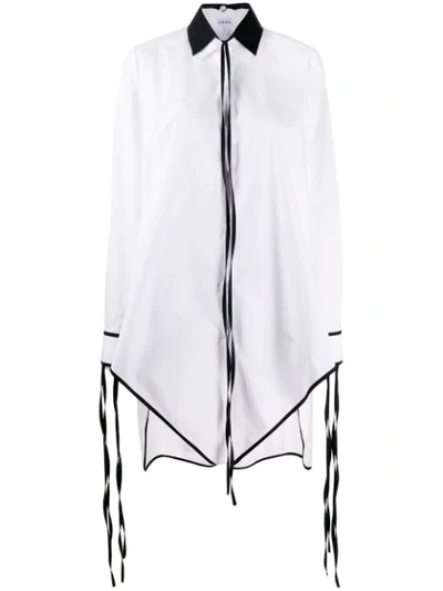 Loewe Fringed Pointed Hem Elongated Shirt In White,black