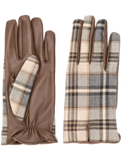 Etro Plaid Leather Gloves In Brown