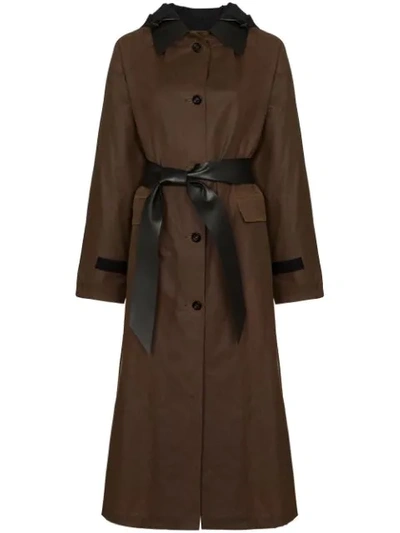 Kassl Belted Waxed Trench Coat In Brown