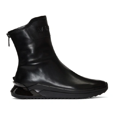 Balmain Zipped High Top Leather Sneakers In Black