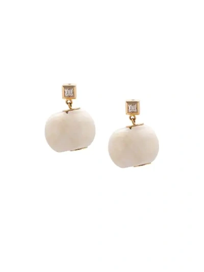 Azlee 18kt Yellow Gold Fossil Shell Carre Diamond Studs In White
