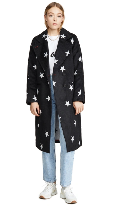 Avec Les Filles Double Face Star Print Raglan Coat In Black/white Stars