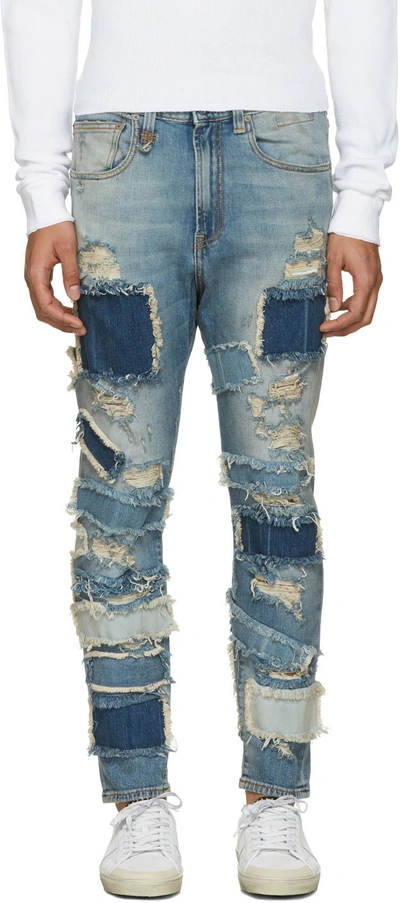 R13 Blue Patchwork Drop Jeans | ModeSens