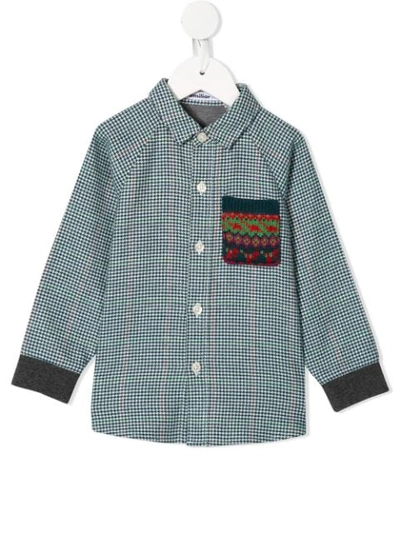 Familiar Kids' Panelled Houndstooth Shirt In Green