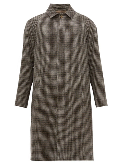 De Bonne Facture Italian Wool Houndstooth Long Mac Coat In Brown Navy