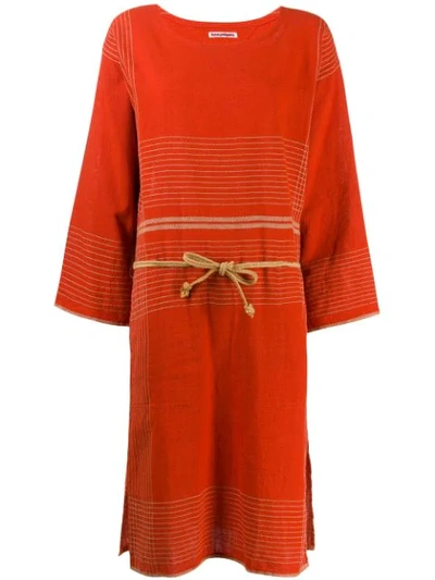 Pre-owned Issey Miyake 1970s Stitched Tunic Dress In Red