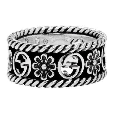 Gucci Silver Interlocking G Flower Ring | ModeSens