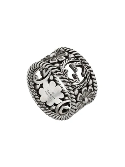 Gucci Silver Large Interlocking G Flower Ring In Sterling Silver