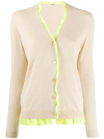 Pre-owned Miu Miu Contrast Ruffle Cardigan In Neutrals