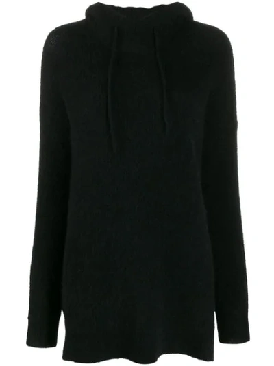 Ganni Oversized Knitted Hoodie In Black