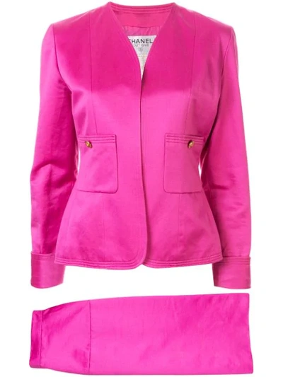 Pre-owned Chanel Cc Logos Button Setup Suit Jacket In Pink