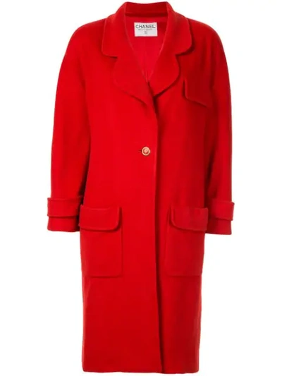 Pre-owned Chanel Cc Button Peacoat In Red