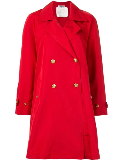 Pre-owned Chanel 1990s Cc Button Trench Coat In Red