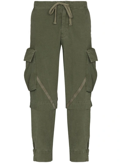 Greg Lauren Baker Slubbed Cotton-twill Cargo Trousers In Green