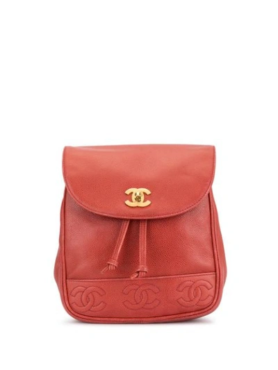 Pre-owned Chanel 1995 Triple Cc Flap Backpack In Red